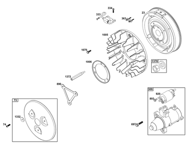 Flywheel/Ignition/Starter Group Diagram and Parts List for 61A777-0100-J1 400000 - 699999 Briggs and Stratton Engine